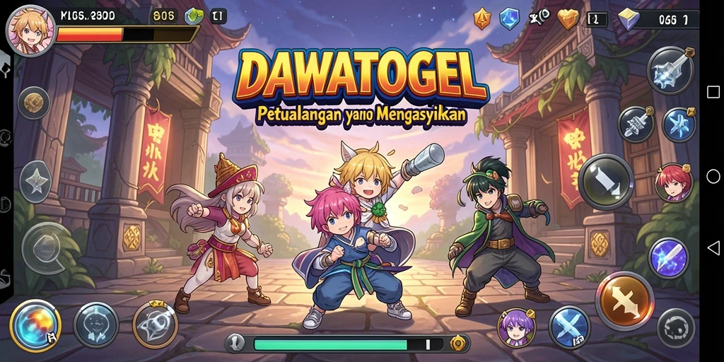 Screenshot gameplay DAWATOGEL menampilkan karakter anime yang menarik.