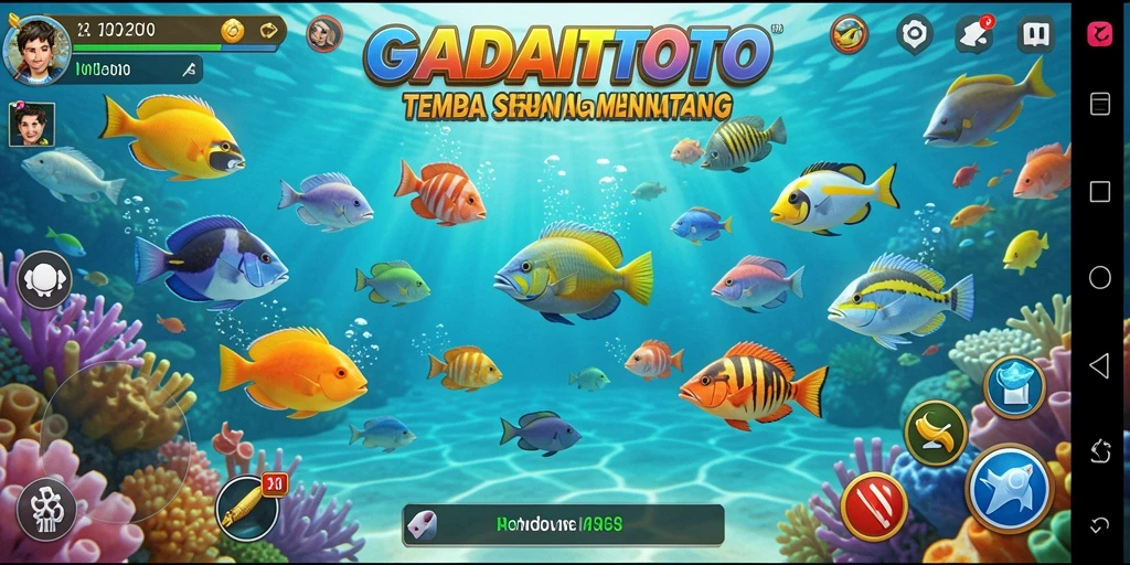 Screenshot gameplay GADAITOTO dengan aksi seru Tembak Ikan.