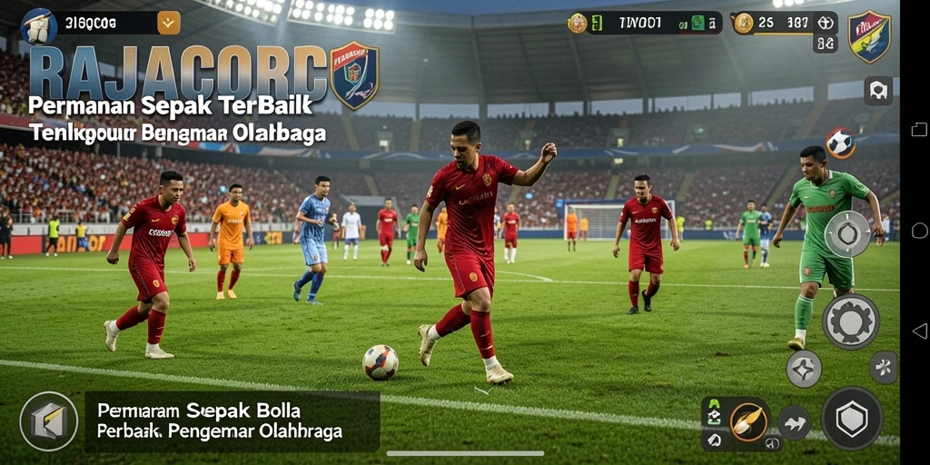 Tampilan gameplay RAJACORC dengan aksi sepak bola yang mendebarkan.