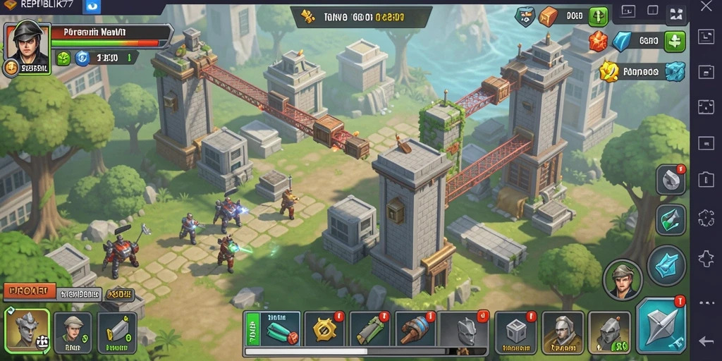 Screenshot gameplay menunjukkan pertahanan kuat melawan gelombang musuh.