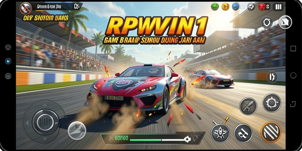 Screenshot utama RPWIN1 menunjukkan aksi balap yang mendebarkan dan grafis menawan.
